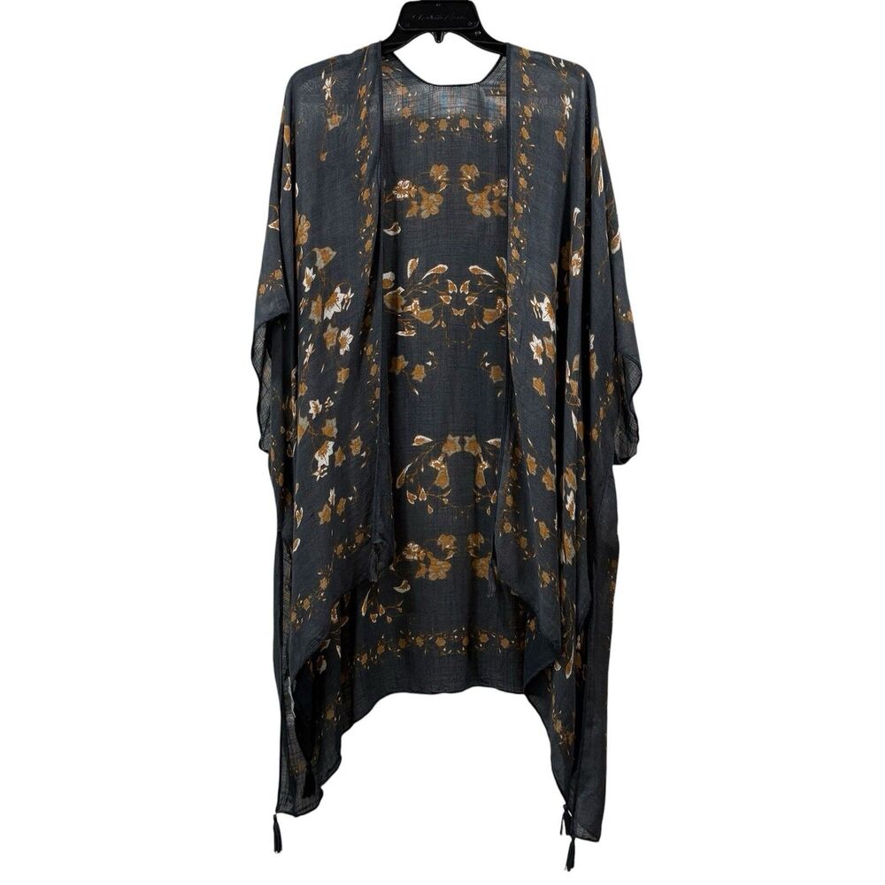 Gentle Fawn Gray Brown Leaf Print Kimono Poncho One Size